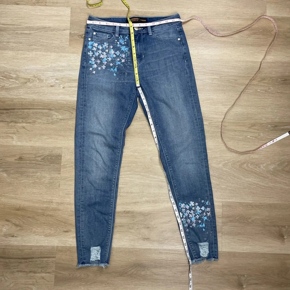 Clockhouse Super Skinny Jeans Distressed Faded Frayed Small Blue Painted Floral - Picture 12 of 14